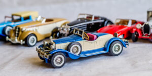 collection of old car model. replica of vintage car. collectible toys