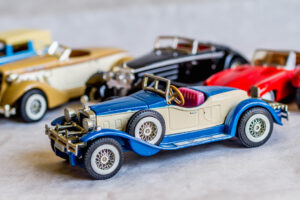 collection of old car model. replica of vintage car. collectible toys