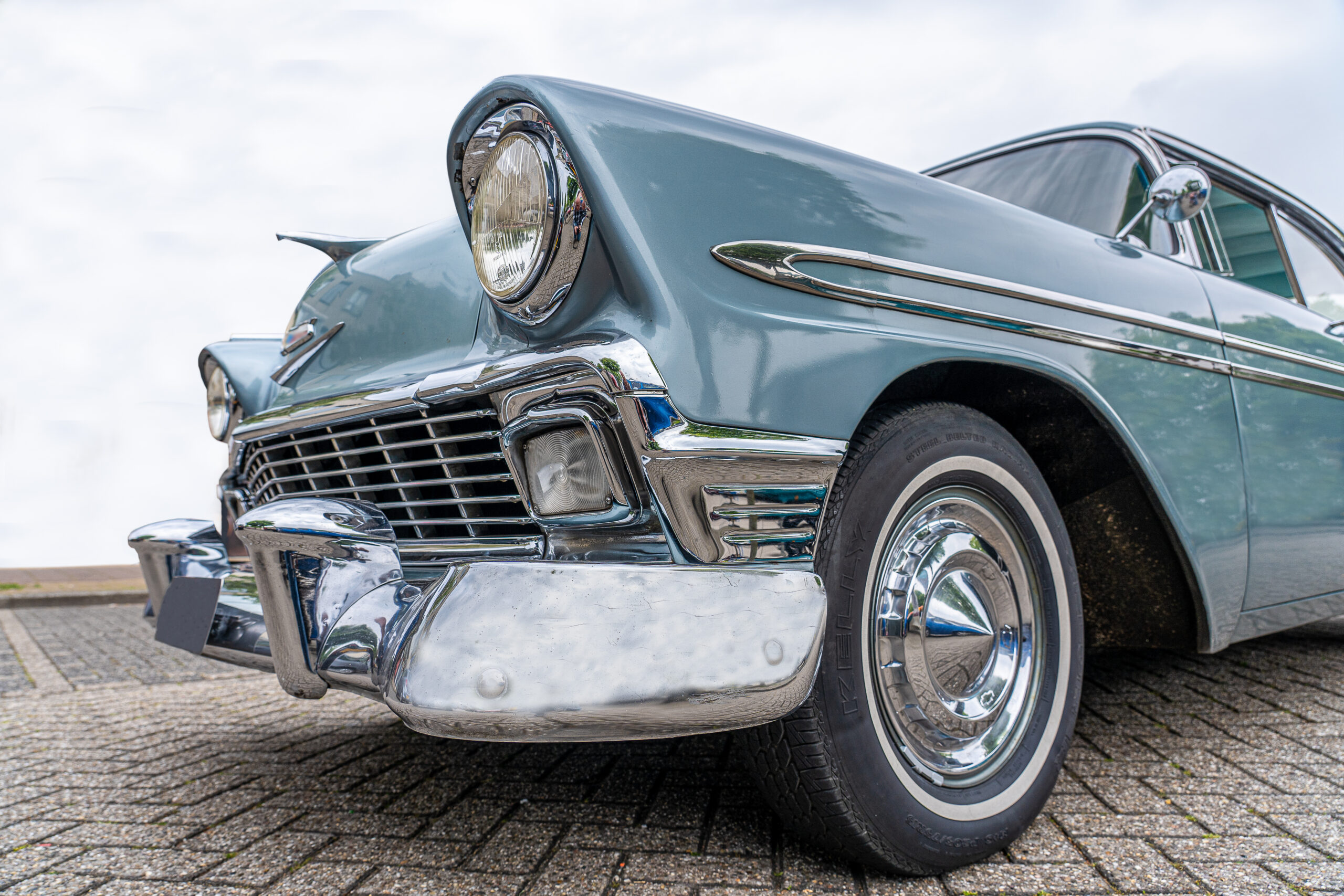 close up of a taillight of a tough american car from the fifties