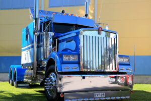 Blue Classic Kenworth Show Truck. American Big Rig with lots of Chrome. Illustrative Editorial content.