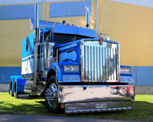 Blue Classic Kenworth Show Truck. American Big Rig with lots of Chrome. Illustrative Editorial content.