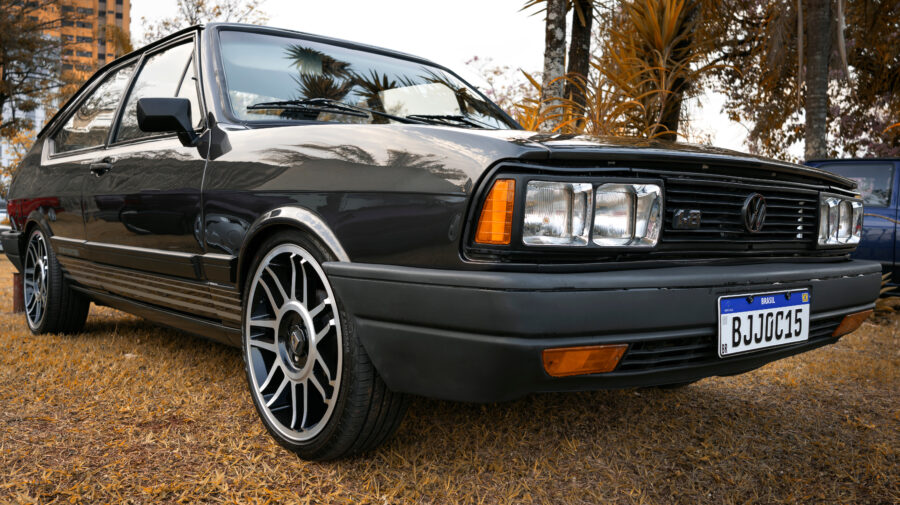 Vehicle Volkswagen Passat 1.8 1986 on display at a vintage car fair show in the city of Londrina, Brazil. Annual vintage car meeting.