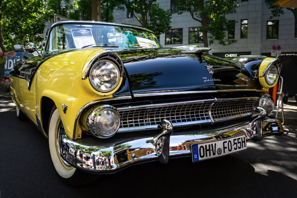 BERLIN – JUNE 18, 2022: Full-size car Ford Fairlane Sunliner 2-door convertible, 1955. Classic Days Berlin.