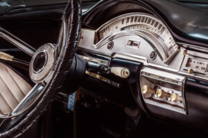 Retro styled image of a black classic American car