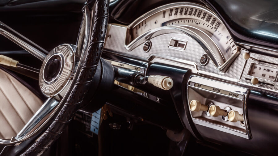 Retro styled image of a black classic American car